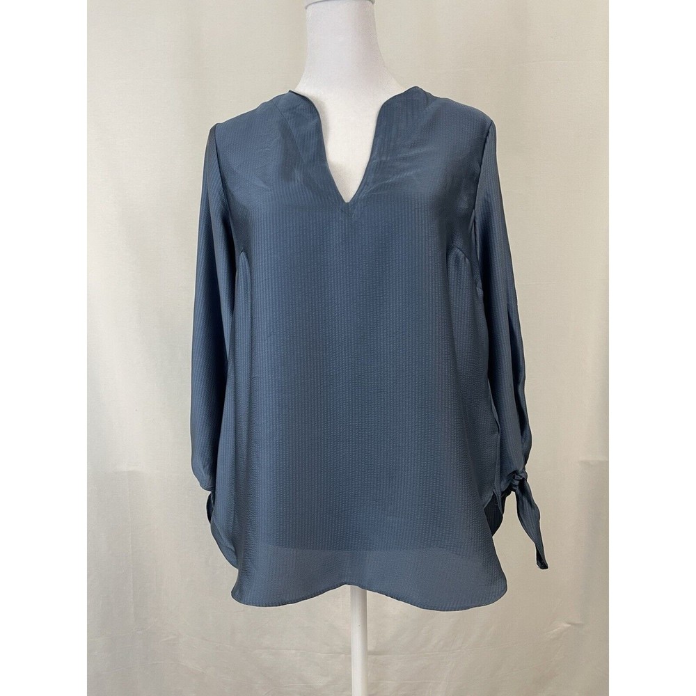 Michael Kors Women XS Blue Navy Solid Satin Tie Top Chambbary Officewear Bow - Picture 2 of 14